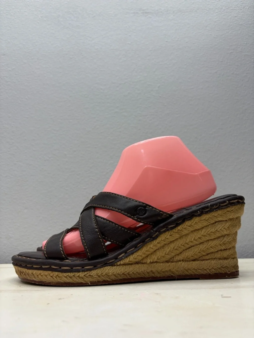 Brown Leather Crisscross Espadrille Wedge Sandal 10